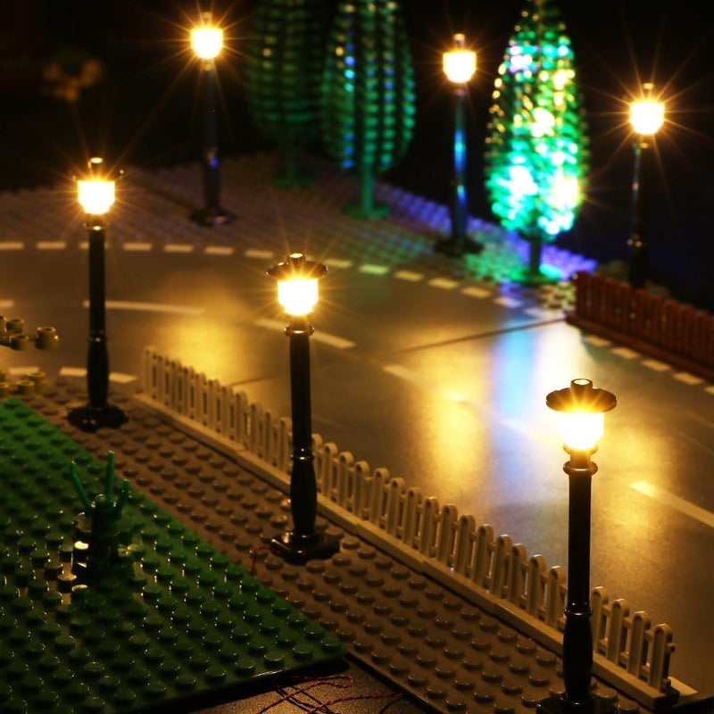 TEDDOO Store 15 PCS City Street Light DIY LED Lighting Kit (10 in 1 USB Power Supply) Small Particle Building Block Lamp Block Gift Compatible with Lego 2039 11062 (Black Pillar Warm White Light) - Image 2